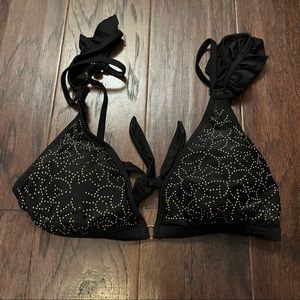 New womens large bikini top black gold studs